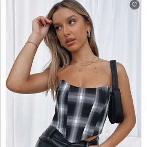 White Fox No Need To Talk Plaid Bustier Black